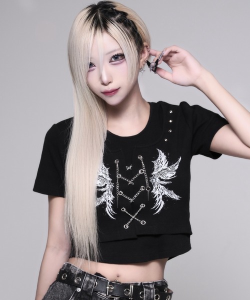 REFLEM(レフレム)の「『REFLEM/レフレム』テレコレイヤードクロップトップス(Tシャツ/カットソー・レディース・ブラック/グレー・M/L)」の1枚目の写真