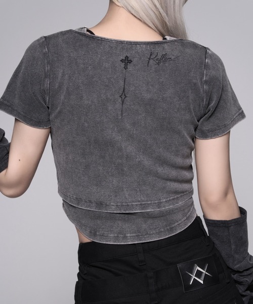 REFLEM(レフレム)の「『REFLEM/レフレム』テレコレイヤードクロップトップス(Tシャツ/カットソー・レディース・ブラック/グレー・M/L)」の12枚目の写真
