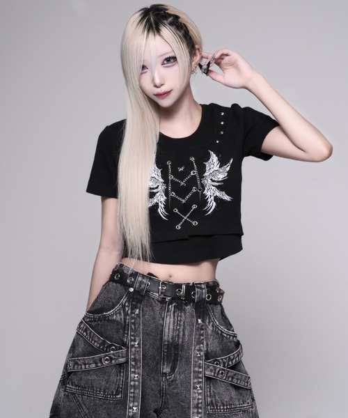 REFLEM(レフレム)の「『REFLEM/レフレム』テレコレイヤードクロップトップス(Tシャツ/カットソー・レディース・ブラック/グレー・M/L)」の3枚目の写真