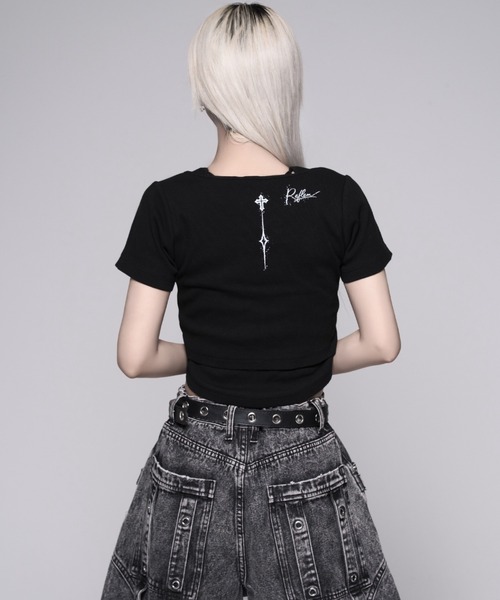 REFLEM(レフレム)の「『REFLEM/レフレム』テレコレイヤードクロップトップス(Tシャツ/カットソー・レディース・ブラック/グレー・M/L)」の5枚目の写真