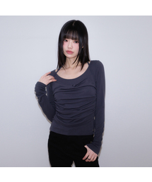 Drape Layered Halter Long Sleeve [Charcoal]