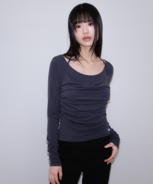 ROSEFRANTZ（ロゼフランツ）の「Drape Layered Halter Long Sleeve [Charcoal]（Tシャツ/カットソー・レディース・チャコールグレー・OS）」の5枚目の写真