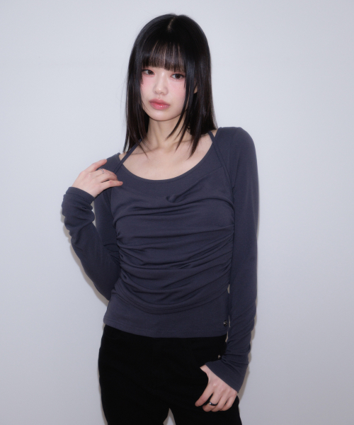ROSEFRANTZ（ロゼフランツ）の「Drape Layered Halter Long Sleeve [Charcoal]（Tシャツ/カットソー・レディース・チャコールグレー・OS）」の6枚目の写真