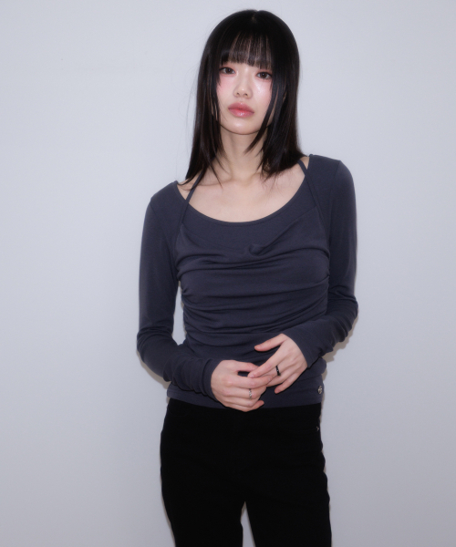 ROSEFRANTZ（ロゼフランツ）の「Drape Layered Halter Long Sleeve [Charcoal]（Tシャツ/カットソー・レディース・チャコールグレー・OS）」の8枚目の写真