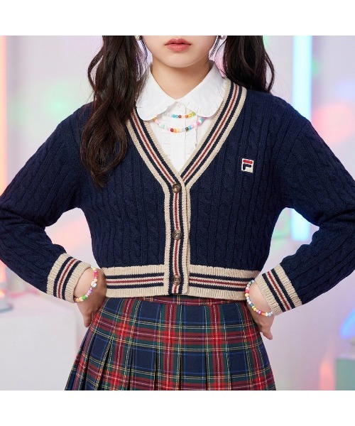 FILA（フィラ）の「KNIT CARDIGAN / ニットカーディガン（カーディガン/ボレロ・レディース・ネイビー/ベージュ/グリーン・XL/L/M）」の3枚目の写真