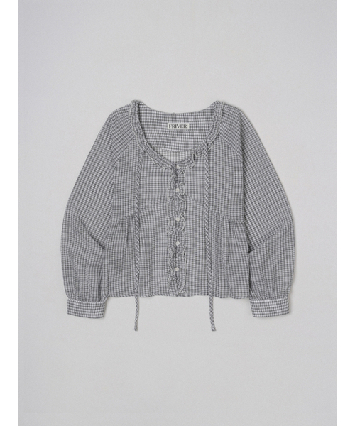 FRIVER07（フリバー07）の「Check frill tie blouse [FRSP05BL04]_Ivory（シャツ/ブラウス・レディース・アイボリー・FREE）」の2枚目の写真