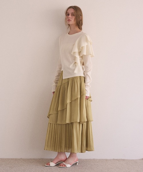MIELI INVARIANT(ミエリインヴァリアント)の「Aurora Milky Way Tiered Skirt(スカート・レディース・ピンク/ライム/アイボリー/ブラック・FREE)」の10枚目の写真