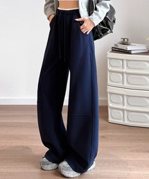 DAY CLOSET | 【大きいサイズ有/ゴム＆調節紐付き】立体切り替え×配色ライン。ハイウエスト ワイド スウェットパンツ レディース(その他パンツ)
