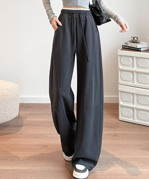 DAY CLOSET（デイ クローゼット）の「【大きいサイズ有/ゴム＆調節紐付き】立体切り替え×配色ライン。ハイウエスト ワイド スウェットパンツ レディース（その他パンツ・レディース・ライトグレー/ネイビー/ダークグレー/杢グレー/アイボリー/ブラック・XL/L/S/M）」の14枚目の写真