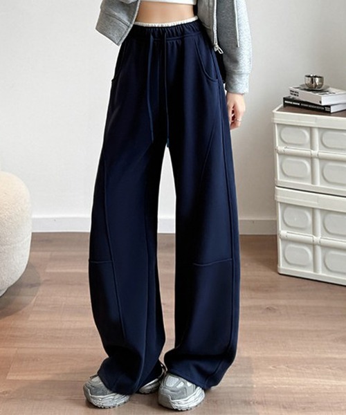 DAY CLOSET（デイ クローゼット）の「【大きいサイズ有/ゴム＆調節紐付き】立体切り替え×配色ライン。ハイウエスト ワイド スウェットパンツ レディース（その他パンツ・レディース・ライトグレー/ネイビー/ダークグレー/杢グレー/アイボリー/ブラック・XL/L/S/M）」の16枚目の写真