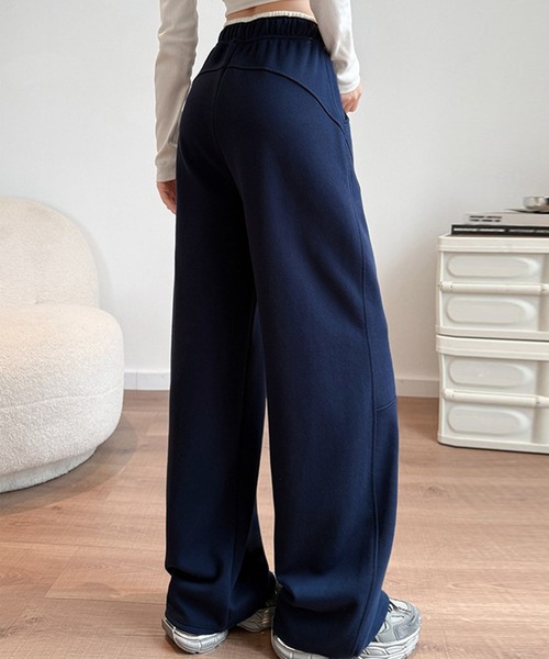 DAY CLOSET（デイ クローゼット）の「【大きいサイズ有/ゴム＆調節紐付き】立体切り替え×配色ライン。ハイウエスト ワイド スウェットパンツ レディース（その他パンツ・レディース・ライトグレー/ネイビー/ダークグレー/杢グレー/アイボリー/ブラック・XL/L/S/M）」の17枚目の写真