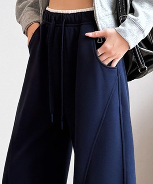 DAY CLOSET（デイ クローゼット）の「【大きいサイズ有/ゴム＆調節紐付き】立体切り替え×配色ライン。ハイウエスト ワイド スウェットパンツ レディース（その他パンツ・レディース・ライトグレー/ネイビー/ダークグレー/杢グレー/アイボリー/ブラック・XL/L/S/M）」の19枚目の写真