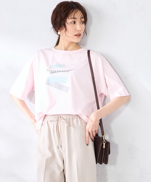 GALLORIA（ギャローリア）の「アートロゴプリントゆるシルエットＴシャツ（Tシャツ/カットソー・レディース・オフホワイト/ネイビー/ライトピンク・S/M/LL/L）」の3枚目の写真