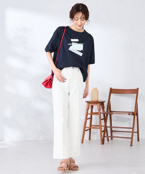GALLORIA（ギャローリア）の「アートロゴプリントゆるシルエットＴシャツ（Tシャツ/カットソー・レディース・オフホワイト/ネイビー/ライトピンク・S/M/LL/L）」の9枚目の写真