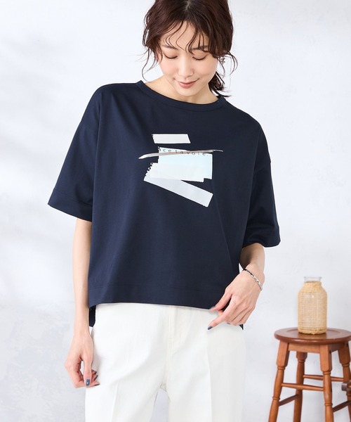 GALLORIA（ギャローリア）の「アートロゴプリントゆるシルエットＴシャツ（Tシャツ/カットソー・レディース・オフホワイト/ネイビー/ライトピンク・S/M/LL/L）」の10枚目の写真