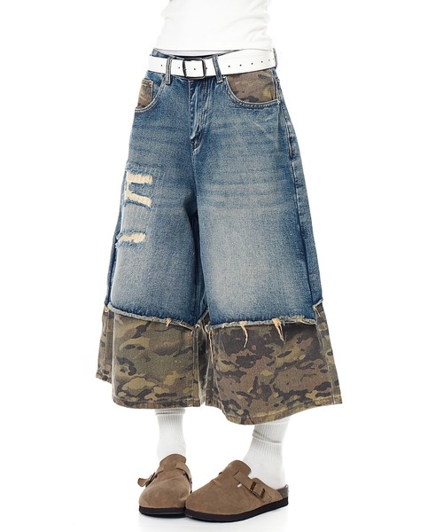 mushwear(マッシュウェア)の「カモフラージュ切替 デニムハーフパンツ(デニムパンツ・メンズ・ブラック/ブルー・LARGE/MEDIUM/X-LARGE/SMALL)」の1枚目の写真