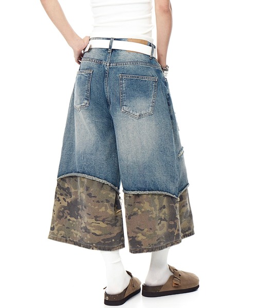 mushwear(マッシュウェア)の「カモフラージュ切替 デニムハーフパンツ(デニムパンツ・メンズ・ブラック/ブルー・LARGE/MEDIUM/X-LARGE/SMALL)」の4枚目の写真