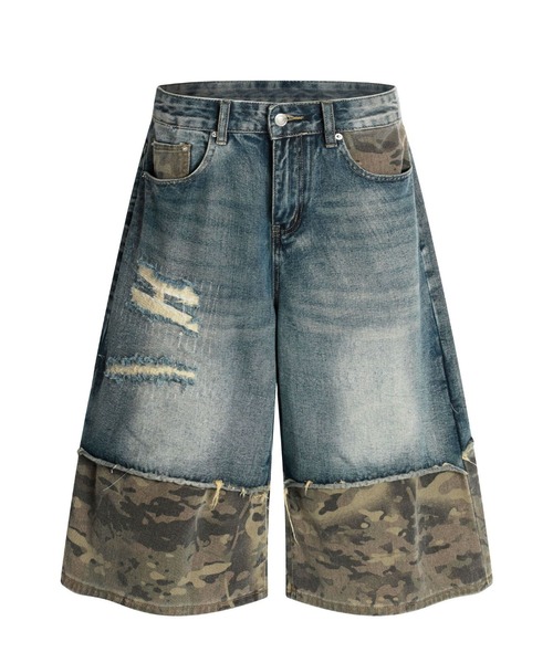 mushwear(マッシュウェア)の「カモフラージュ切替 デニムハーフパンツ(デニムパンツ・メンズ・ブラック/ブルー・LARGE/MEDIUM/X-LARGE/SMALL)」の6枚目の写真