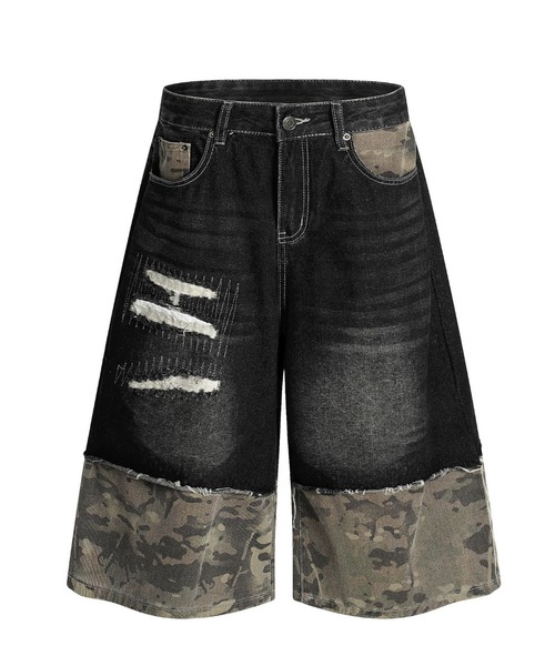 mushwear(マッシュウェア)の「カモフラージュ切替 デニムハーフパンツ(デニムパンツ・メンズ・ブラック/ブルー・LARGE/MEDIUM/X-LARGE/SMALL)」の8枚目の写真