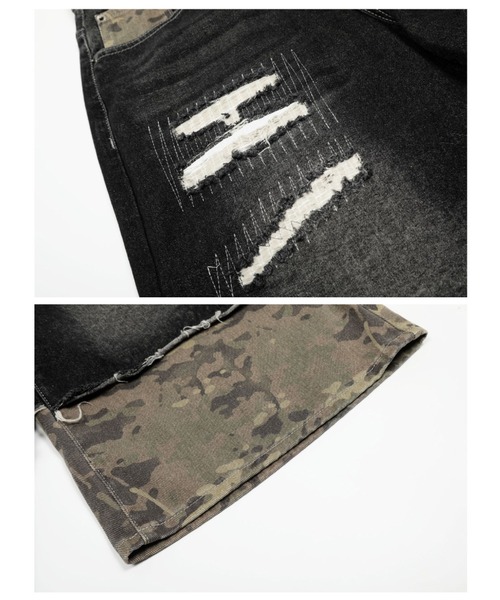 mushwear(マッシュウェア)の「カモフラージュ切替 デニムハーフパンツ(デニムパンツ・メンズ・ブラック/ブルー・LARGE/MEDIUM/X-LARGE/SMALL)」の3枚目の写真