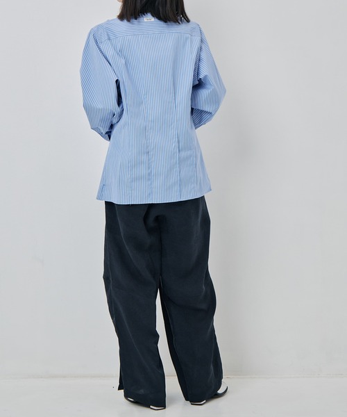 JANE SMITH / JOHN SMITH（ジェーンスミスジョンスミス）の「[JANE SMITH/ジェーン・スミス]STRIPE WASHED COTTON BROAD BOATNECK SHAPE BLOUSE（シャツ/ブラウス・レディース・ライトブルー・38/36）」の5枚目の写真