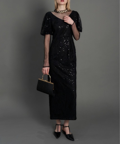 My shawty(マイシャウティー)の「kirari puff sleeve dress(ドレス・レディース・ネイビー/ライトベージュ/ブラック・MEDIUM/SMALL)」の1枚目の写真