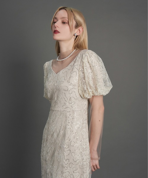 My shawty(マイシャウティー)の「kirari puff sleeve dress(ドレス・レディース・ネイビー/ライトベージュ/ブラック・MEDIUM/SMALL)」の12枚目の写真