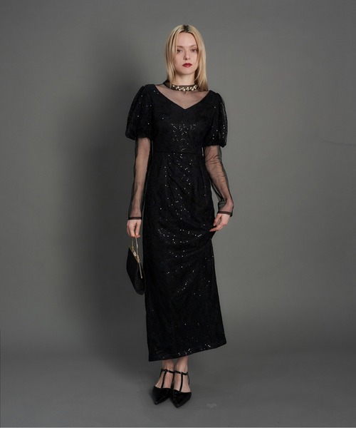 My shawty(マイシャウティー)の「kirari puff sleeve dress(ドレス・レディース・ネイビー/ライトベージュ/ブラック・MEDIUM/SMALL)」の4枚目の写真