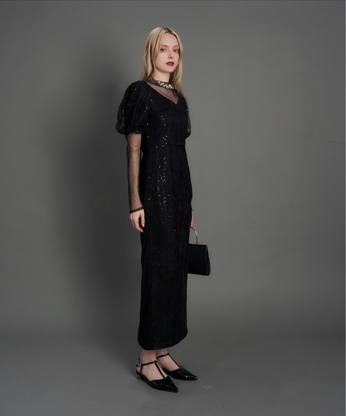 My shawty(マイシャウティー)の「kirari puff sleeve dress(ドレス・レディース・ネイビー/ライトベージュ/ブラック・MEDIUM/SMALL)」の5枚目の写真