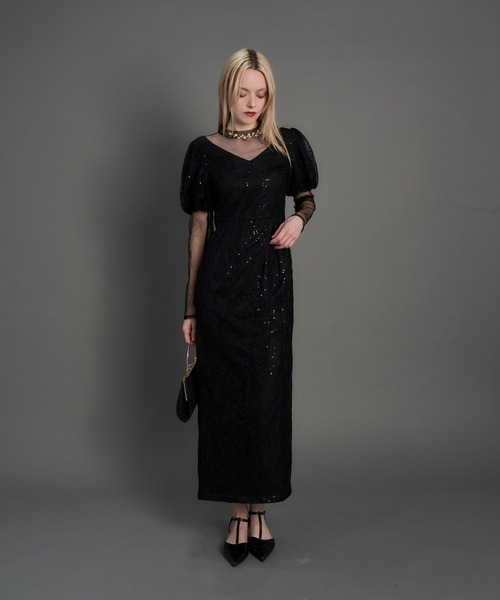 My shawty(マイシャウティー)の「kirari puff sleeve dress(ドレス・レディース・ネイビー/ライトベージュ/ブラック・MEDIUM/SMALL)」の6枚目の写真