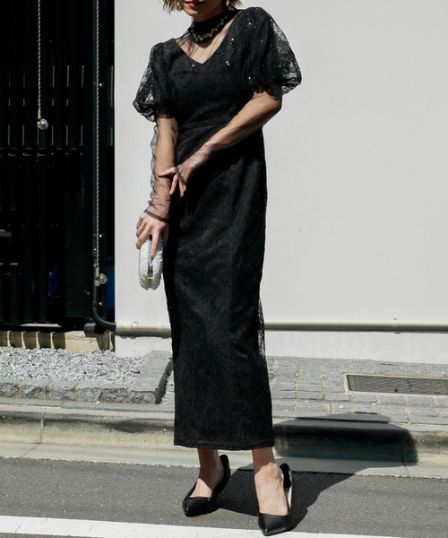 My shawty(マイシャウティー)の「kirari puff sleeve dress(ドレス・レディース・ネイビー/ライトベージュ/ブラック・MEDIUM/SMALL)」の15枚目の写真