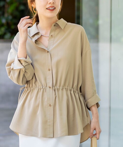 NOLLEY’S（ノーリーズ）の「《セットアップ対応》ウォッシャブルサンドウォッシュシャツ（シャツ/ブラウス・レディース・ベージュ/チャコールグレー・38）」の2枚目の写真