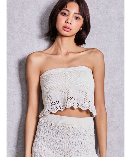 GYDA(ジェイダ)の「2WAY GGクロシェニットビスチェ【セットアップ着用可能】(キャミソール・レディース・ブラウン/ブラック/オフホワイト・FREE)」の2枚目の写真