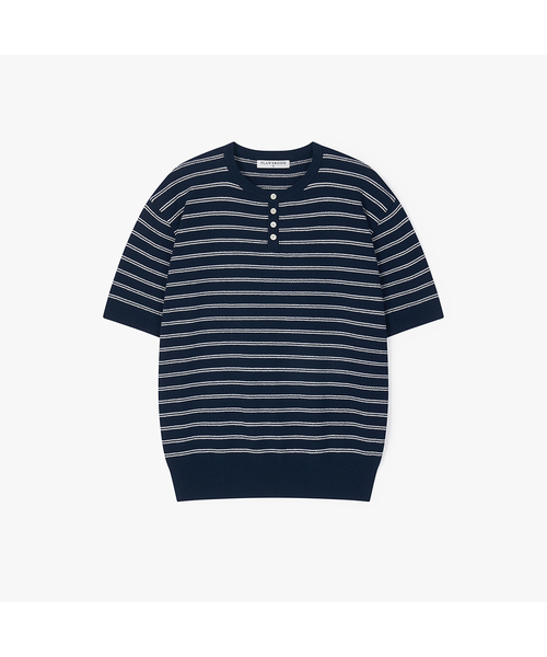 FLAWSROOM（フローズルーム）の「Stripe Henleyneck Cotton Knit 3Color（ニット/セーター・メンズ・ネイビー/グレー/アイボリー・MEDIUM/LARGE）」の3枚目の写真