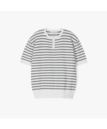 Stripe Henleyneck Cotton Knit 3Color