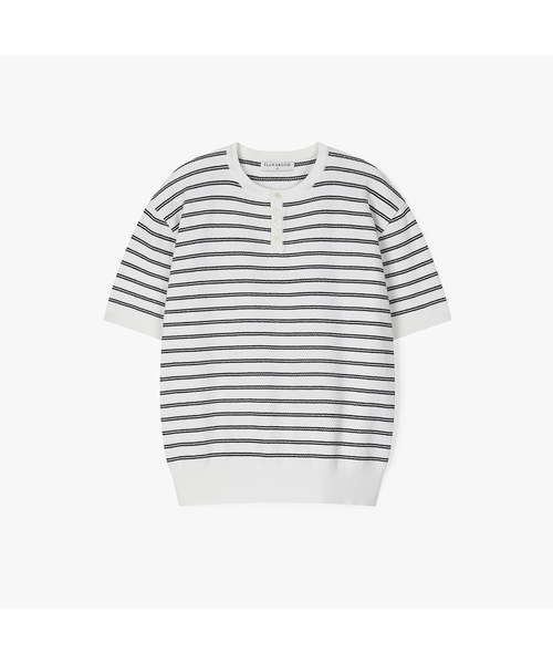 FLAWSROOM（フローズルーム）の「Stripe Henleyneck Cotton Knit 3Color（ニット/セーター・メンズ・ネイビー/グレー/アイボリー・MEDIUM/LARGE）」の2枚目の写真