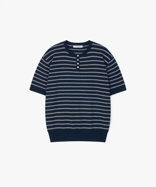 FLAWSROOM（フローズルーム）の「Stripe Henleyneck Cotton Knit 3Color（ニット/セーター・メンズ・ネイビー/グレー/アイボリー・MEDIUM/LARGE）」の6枚目の写真