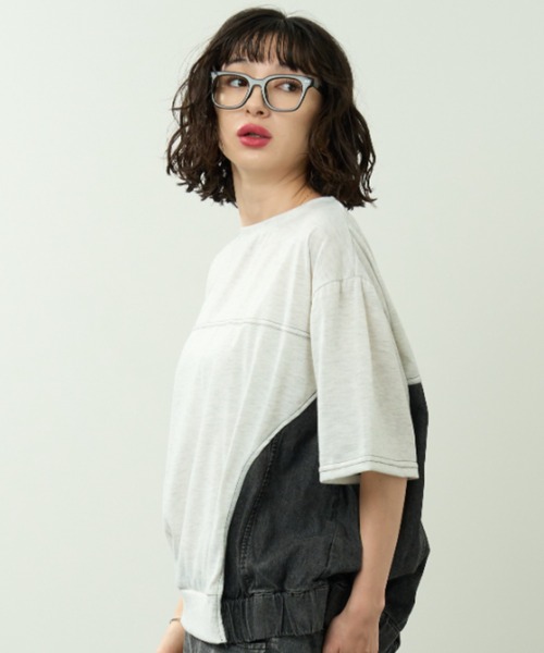 A.D.C.L.(エーディーシーエル)の「デニム切替 配色ステッチ 半袖 プルオーバー(Tシャツ/カットソー・レディース・サックスブルー/ブラック・M/L)」の8枚目の写真