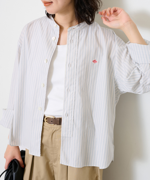 DANTON(ダントン)の「DANTON/ダントン BAND COLLAR SHIRT #DT-B0341(シャツ/ブラウス・レディース・チャコールグレー/ピンク/サックスブルー・FREE)」の2枚目の写真