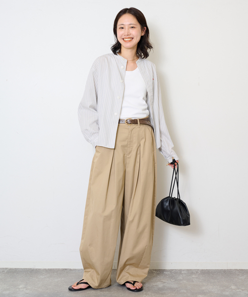 DANTON(ダントン)の「DANTON/ダントン BAND COLLAR SHIRT #DT-B0341(シャツ/ブラウス・レディース・チャコールグレー/ピンク/サックスブルー・FREE)」の4枚目の写真