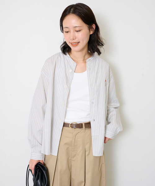 DANTON(ダントン)の「DANTON/ダントン BAND COLLAR SHIRT #DT-B0341(シャツ/ブラウス・レディース・チャコールグレー/ピンク/サックスブルー・FREE)」の8枚目の写真