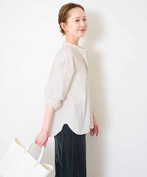 DANTON(ダントン)の「DANTON/ダントン BAND COLLAR SHIRT #DT-B0341(シャツ/ブラウス・レディース・チャコールグレー/ピンク/サックスブルー・FREE)」の17枚目の写真