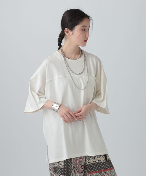 LEPSIM(レプシィム)の「ピグメントBIGT 670140(Tシャツ/カットソー・レディース・カーキ/オレンジ/オフホワイト/チャコールグレー・FREE)」の2枚目の写真