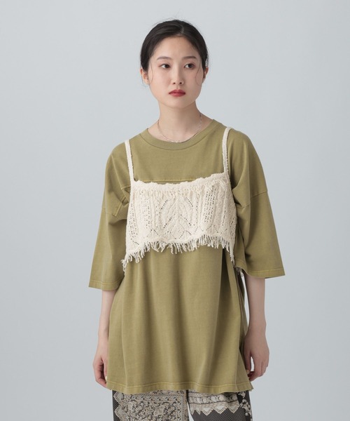 LEPSIM(レプシィム)の「ピグメントBIGT 670140(Tシャツ/カットソー・レディース・カーキ/オレンジ/オフホワイト/チャコールグレー・FREE)」の1枚目の写真
