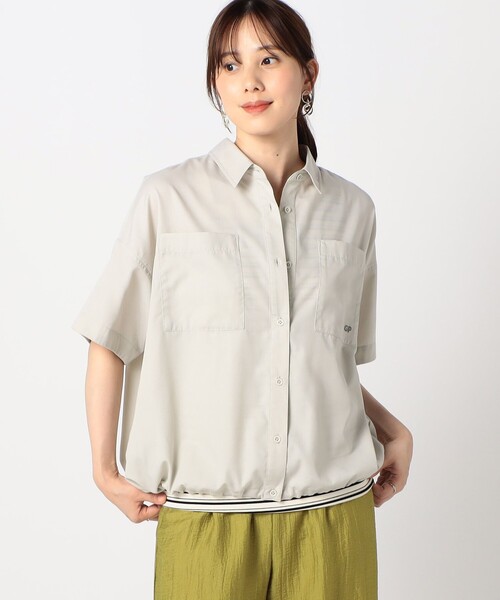 Grand PARK(グランドパーク)の「ドロスト付き 半袖シャツ(シャツ/ブラウス・レディース・カーキ/サックスブルー/ベージュ・FREE)」の1枚目の写真