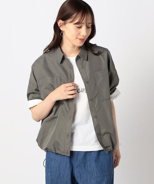 Grand PARK(グランドパーク)の「ドロスト付き 半袖シャツ(シャツ/ブラウス・レディース・カーキ/サックスブルー/ベージュ・FREE)」の2枚目の写真