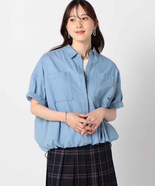 Grand PARK(グランドパーク)の「ドロスト付き 半袖シャツ(シャツ/ブラウス・レディース・カーキ/サックスブルー/ベージュ・FREE)」の3枚目の写真
