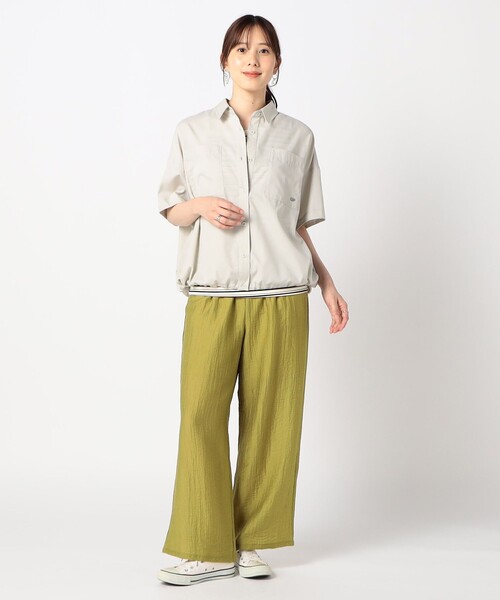 Grand PARK(グランドパーク)の「ドロスト付き 半袖シャツ(シャツ/ブラウス・レディース・カーキ/サックスブルー/ベージュ・FREE)」の4枚目の写真