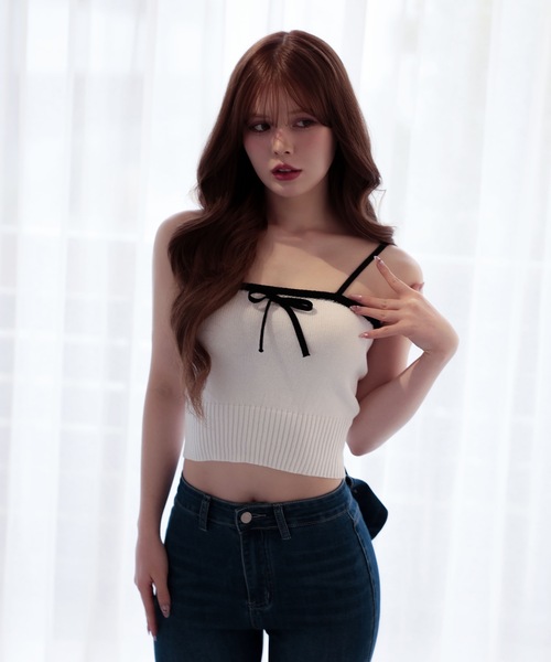 Bicolor ribbon ellis knit camisole / バイカラーエリスリボンニット