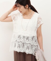 レース刺繍2WAYフレンチスリーブブラウス